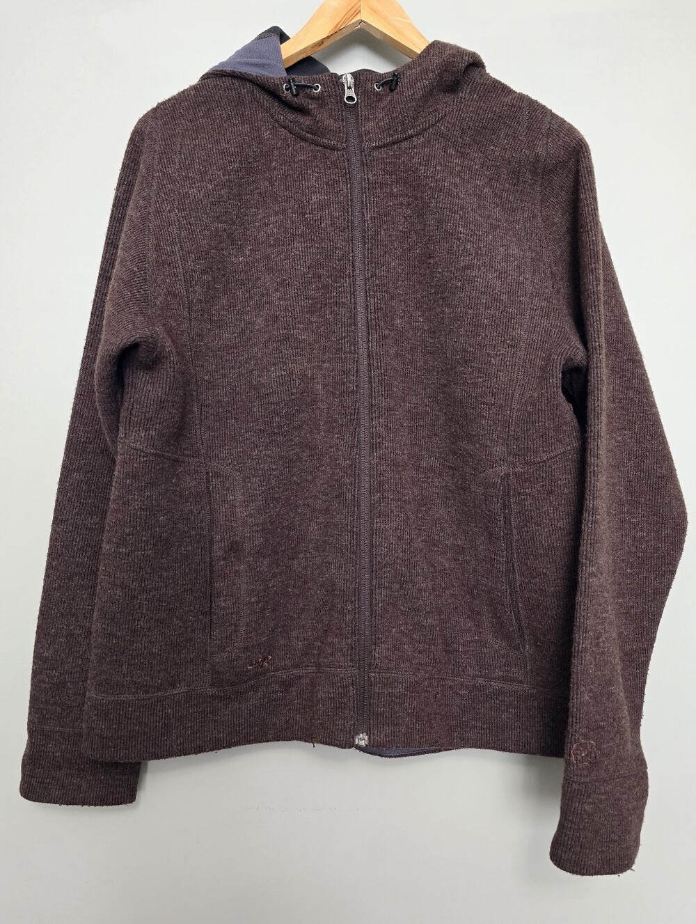 Outdoor Research Brown Full-Zip Hooded Sweater 26% Wool